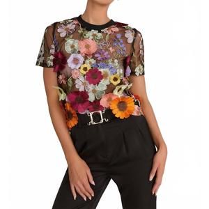 NEW ADORE sheer floral mesh tee in black